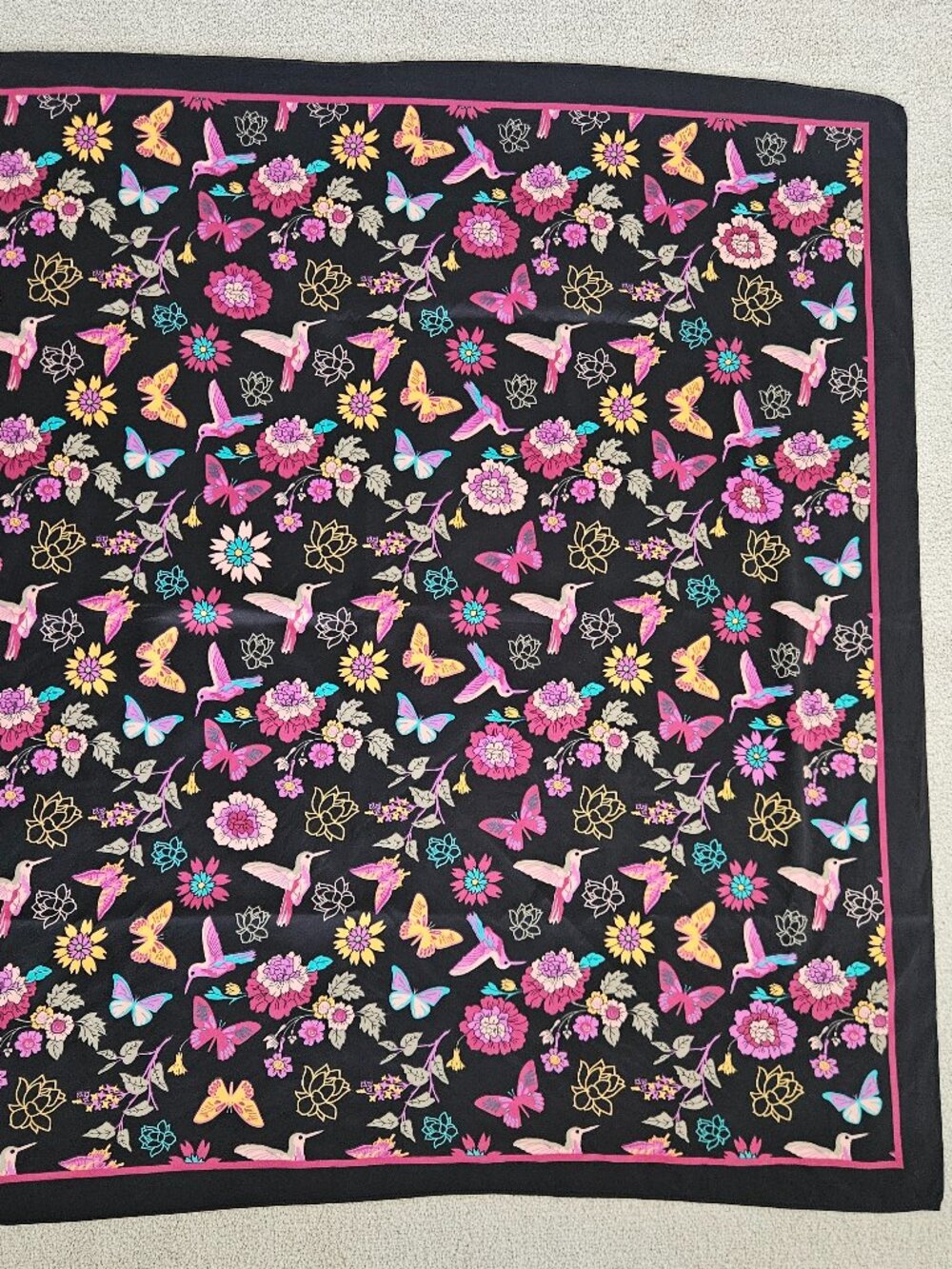 Black butterfly floral square scarf 90cms